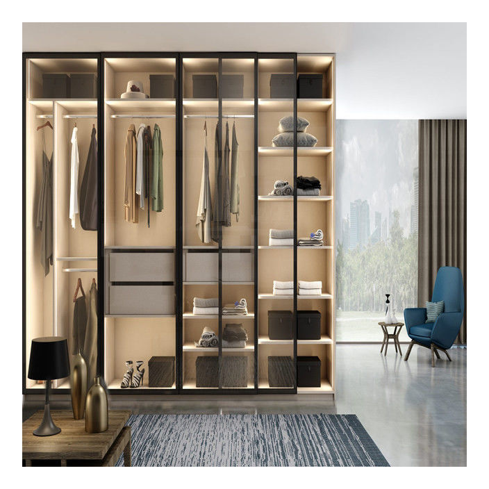 OEM ODM Acceptabile Armadio in legno massello con colori metallici Porte in vetro in alluminio