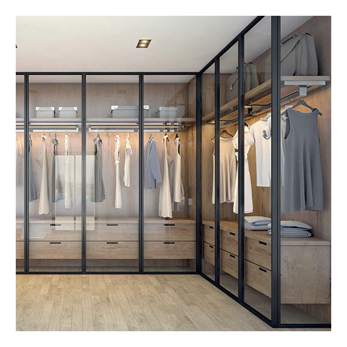 OEM ODM Acceptabile Armadio in legno massello con colori metallici Porte in vetro in alluminio