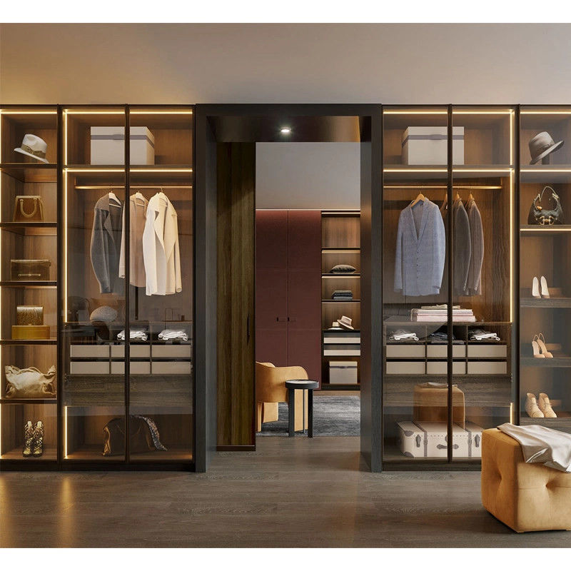OEM ODM Acceptabile Armadio in legno massello con colori metallici Porte in vetro in alluminio