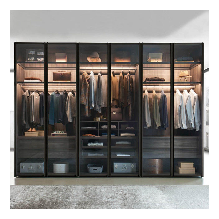 OEM ODM Acceptabile Armadio in legno massello con colori metallici Porte in vetro in alluminio