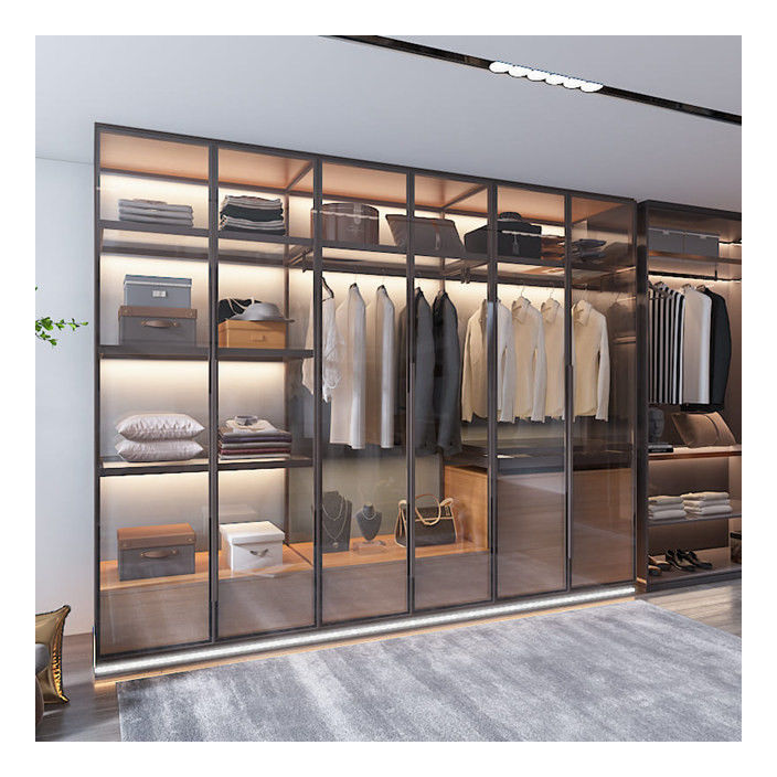 OEM ODM Acceptabile Armadio in legno massello con colori metallici Porte in vetro in alluminio