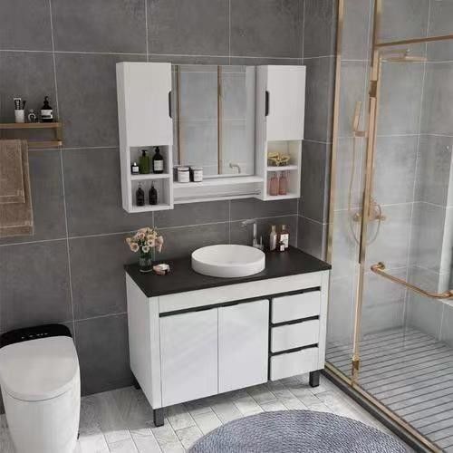 Vanità da bagno con specchio in argento e colore personalizzato