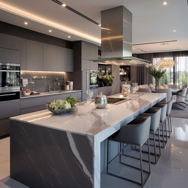 Arredamento di cucina modulare Grigio opaco Arredamento di cucina di design personalizzato con materiale per porte HDF
