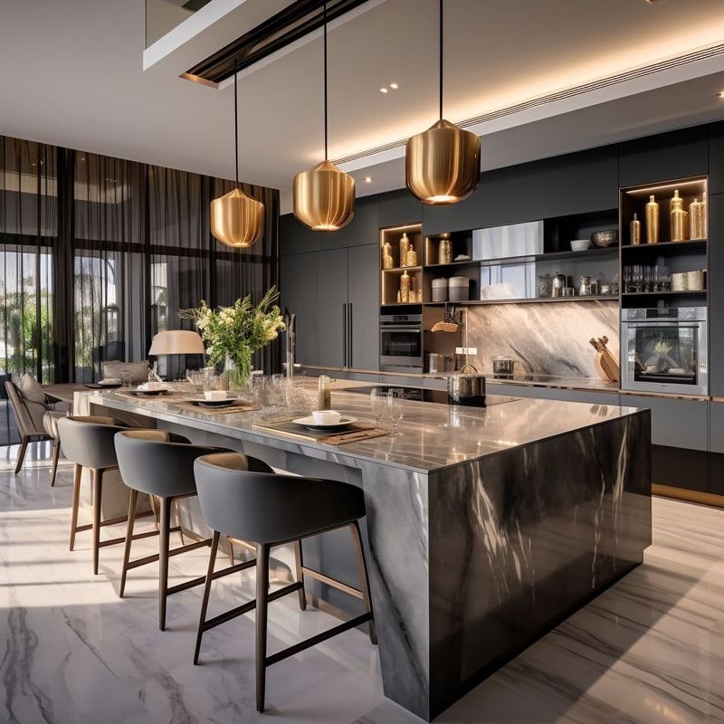 Arredamento di cucina modulare Grigio opaco Arredamento di cucina di design personalizzato con materiale per porte HDF