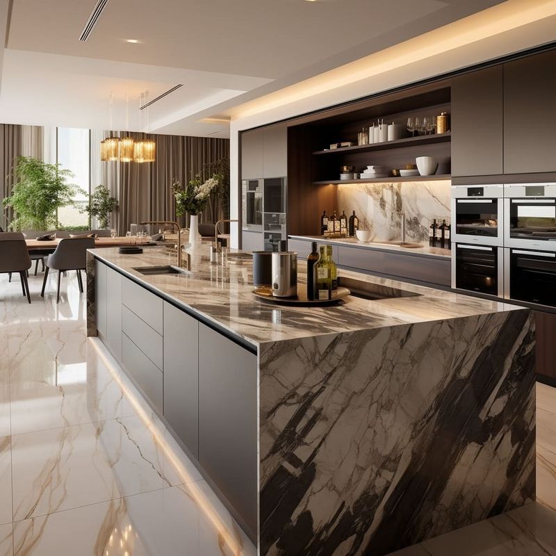 Arredamento di cucina modulare Grigio opaco Arredamento di cucina di design personalizzato con materiale per porte HDF