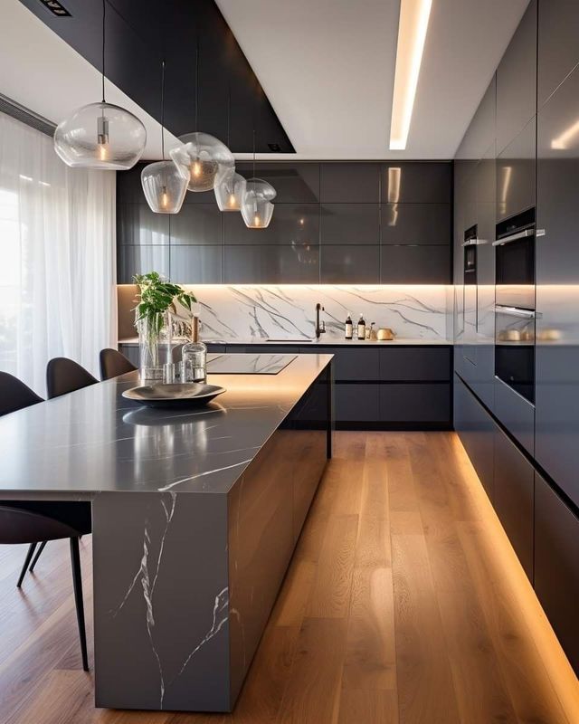 Arredamento di cucina modulare Grigio opaco Arredamento di cucina di design personalizzato con materiale per porte HDF