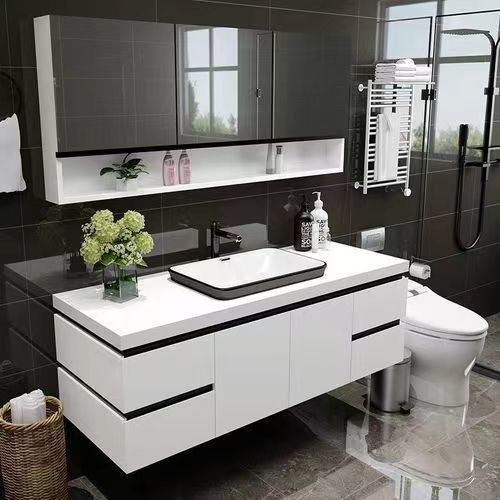 Armadietto per il bagno con design senza maniglia e bancone incluso