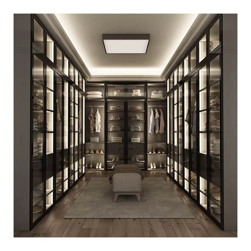 Disegno regolabile MR HDF Board 2024 Armadio in vetro di lusso Arredamento per porte in alluminio Arredamento in legno Disegni personalizzati Armadio