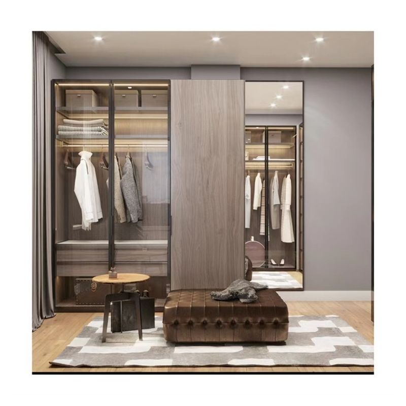 Disegno regolabile MR HDF Board 2024 Armadio in vetro di lusso Arredamento per porte in alluminio Arredamento in legno Disegni personalizzati Armadio