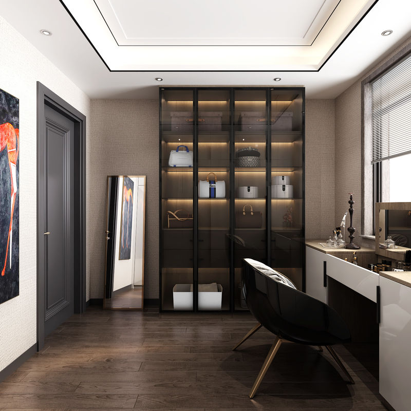 Disegno regolabile MR HDF Board 2024 Armadio in vetro di lusso Arredamento per porte in alluminio Arredamento in legno Disegni personalizzati Armadio