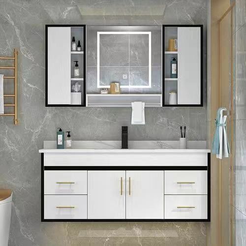 Moderno armadietto da bagno in legno illuminato a LED con specchio in colore e larghezza personalizzati 38-46