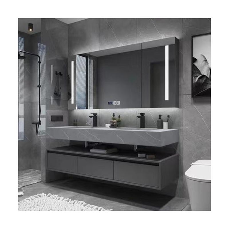 Set di vanità per bagno in stile moderno montato a parete con copertura in marmo specchio e rubinetto incluso