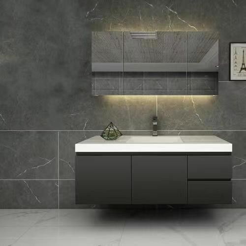 Set di vanità per bagno in stile moderno montato a parete con copertura in marmo specchio e rubinetto incluso