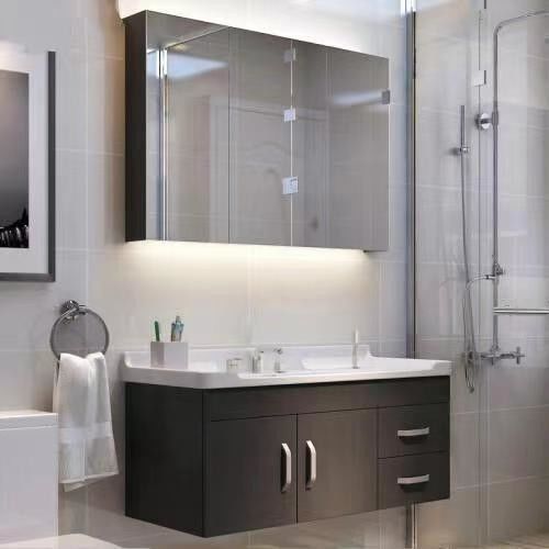 Set di vanità per bagno in stile moderno montato a parete con copertura in marmo specchio e rubinetto incluso