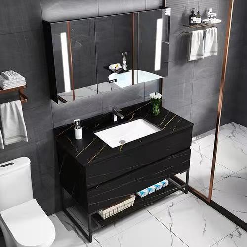 Set di vanità per bagno in stile moderno montato a parete con copertura in marmo specchio e rubinetto incluso