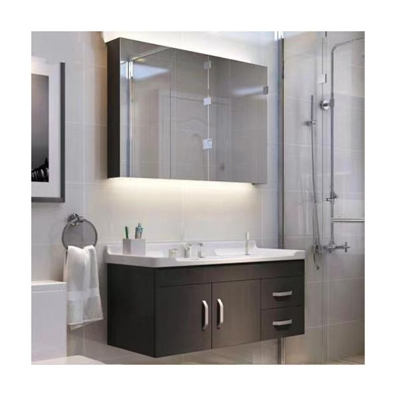 Porta in compensato rettangolare di design moderno mirrored vanity bagno con lavello di stoccaggio