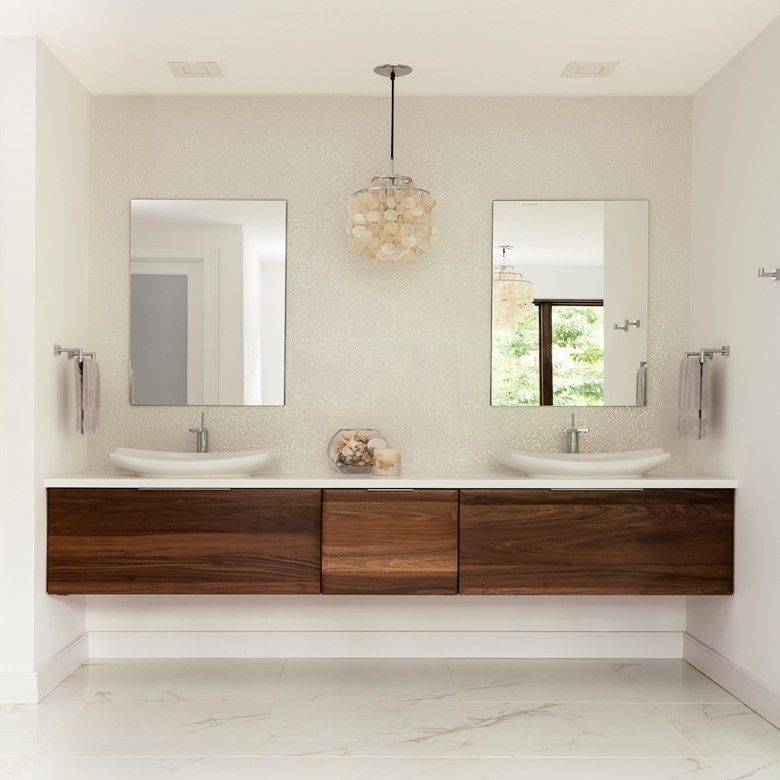 Porta in compensato rettangolare di design moderno mirrored vanity bagno con lavello di stoccaggio