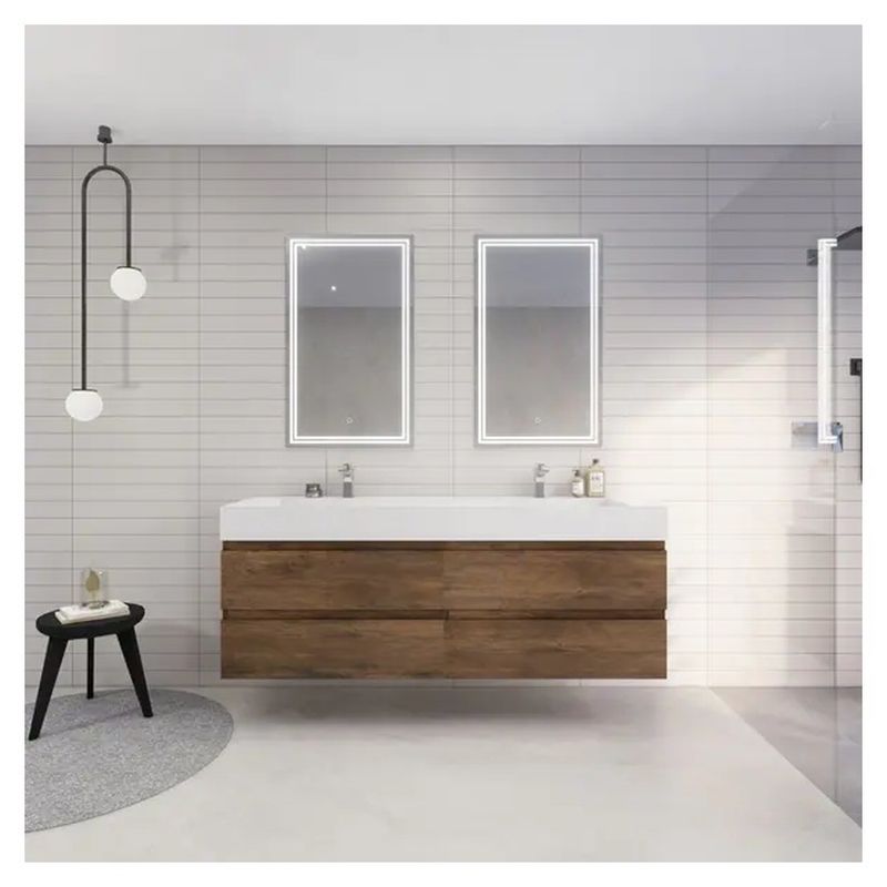 Porta in compensato rettangolare di design moderno mirrored vanity bagno con lavello di stoccaggio