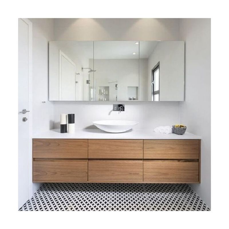 Modern Round Led Mirror Sliding Solid Wood Cabinet Combo Bagno Lavabo con Materiali