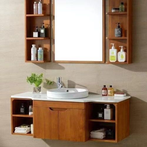 Modern Round Led Mirror Sliding Solid Wood Cabinet Combo Bagno Lavabo con Materiali