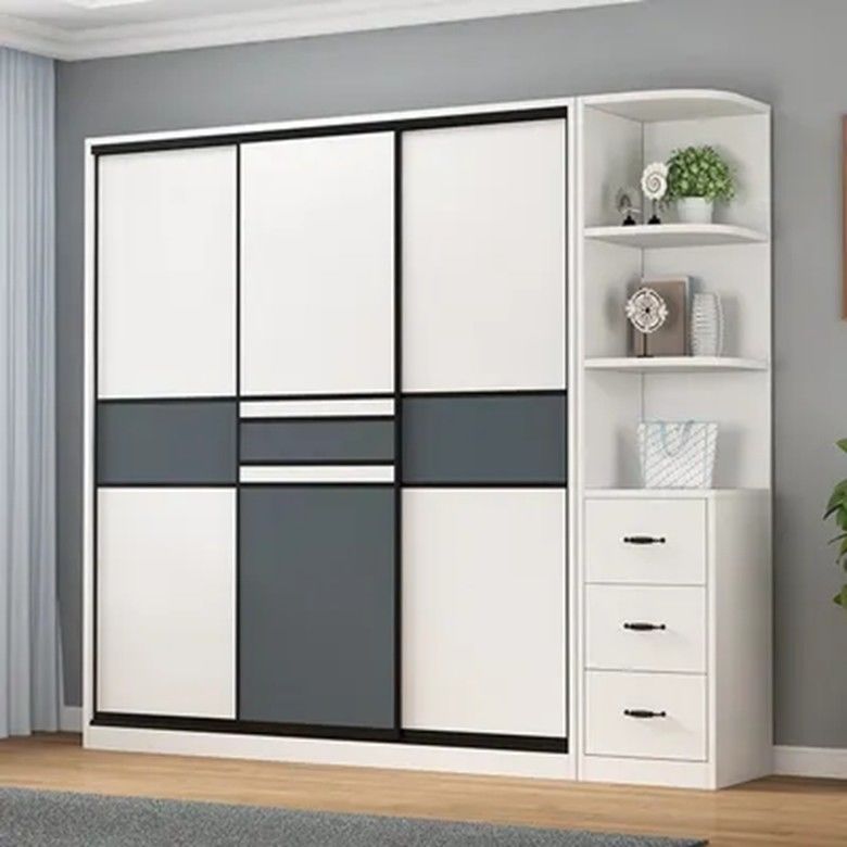 Arredamento per camera da letto più recente Arredamento in legno scorrevole moderno semplice a 3 porte con design 2D / 3D