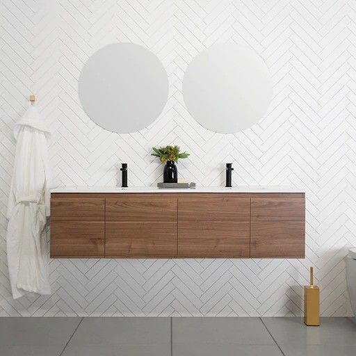 Bagno moderno impermeabile in legno montato a muro Bagno Vanità Armadi doppi lavandino per appartamento