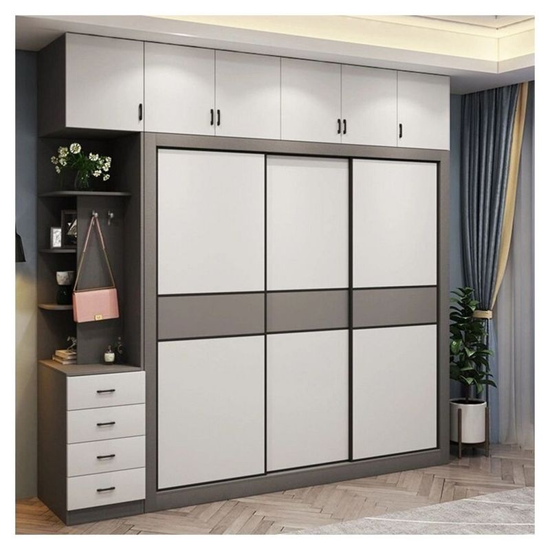 Arredamento per camera da letto più recente Arredamento in legno scorrevole moderno semplice a 3 porte con design 2D / 3D