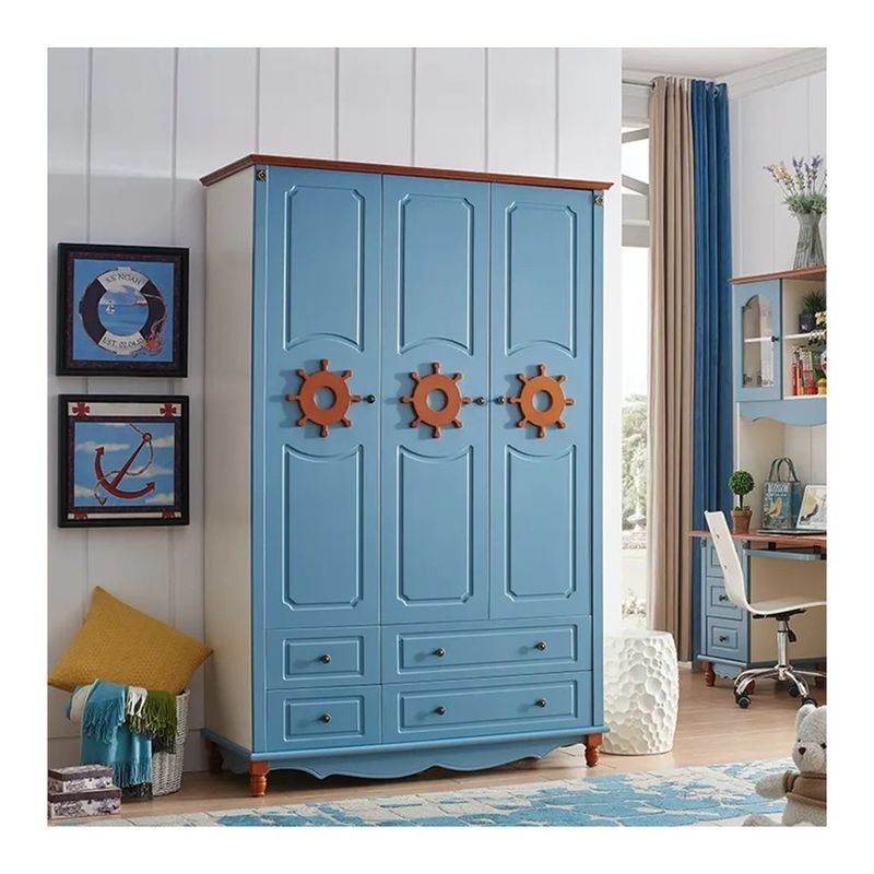 Camera da letto Arredamento blu per bambini Armadio PANEL Stile legno Imballaggio postale N
