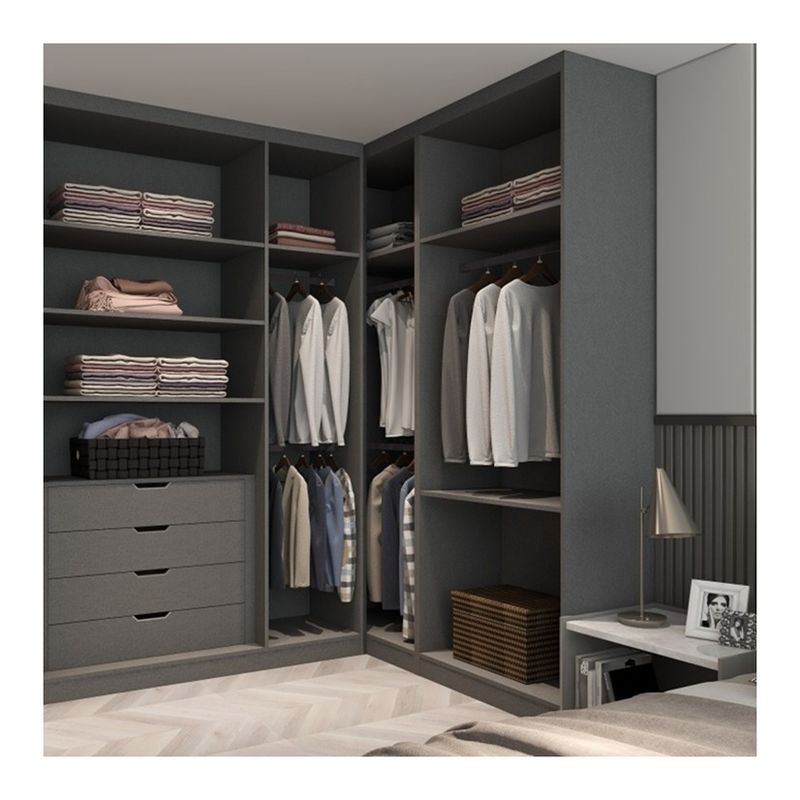Disegno minimalista Armadio modulare grigio opaco con pannelli in stile moderno e in legno