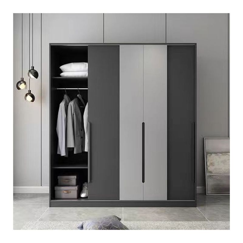 Disegno minimalista Armadio modulare grigio opaco con pannelli in stile moderno e in legno