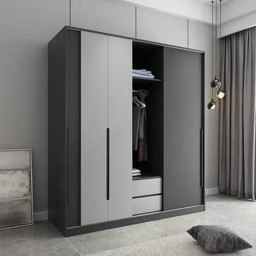Disegno minimalista Armadio modulare grigio opaco con pannelli in stile moderno e in legno
