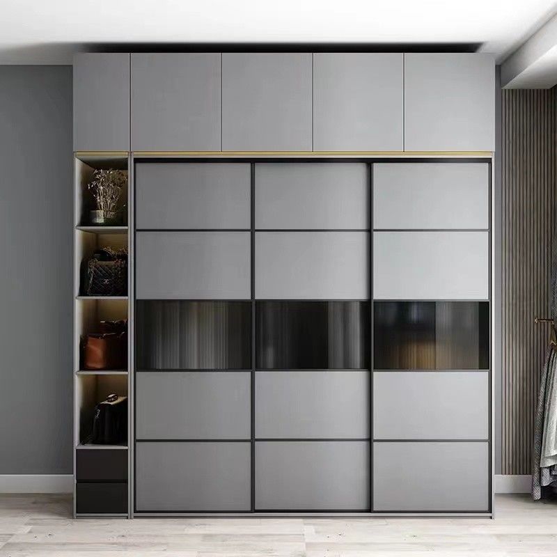 Disegno minimalista Armadio modulare grigio opaco con pannelli in stile moderno e in legno