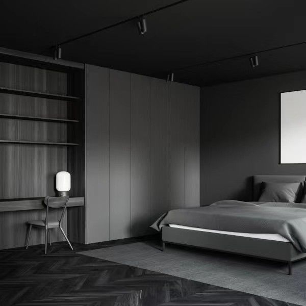 Disegno minimalista Armadio modulare grigio opaco con pannelli in stile moderno e in legno