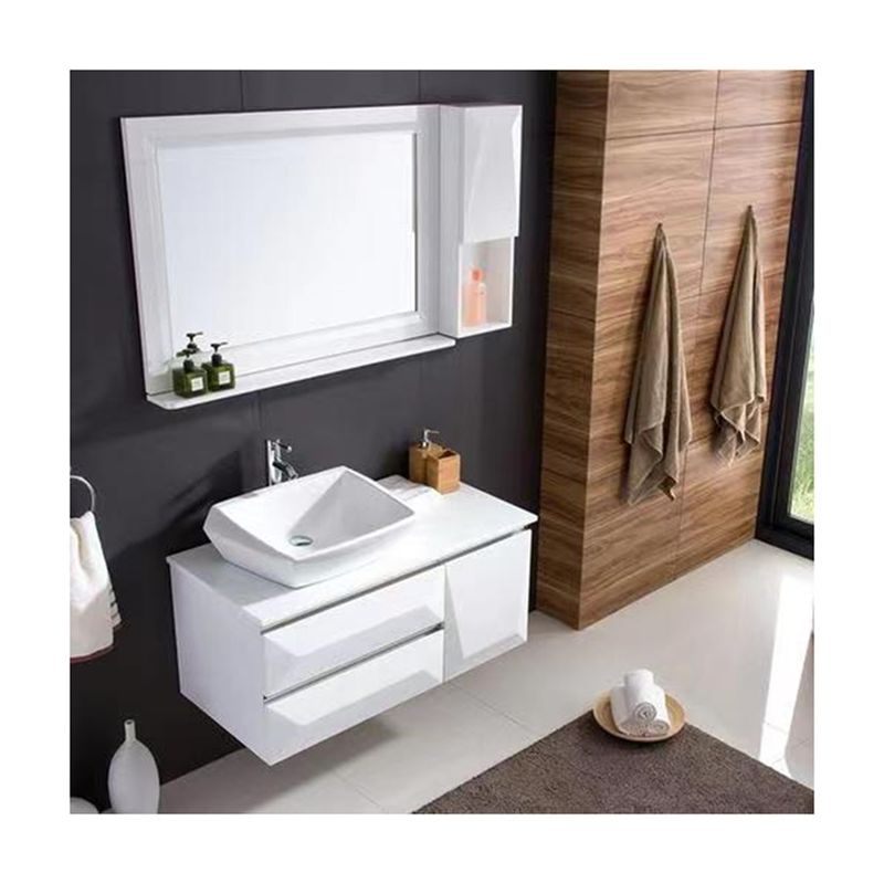 Appartamento Essential Nave da vela Disegno intaglio Specchio bianco Armadio a muro appeso Bagno Vanity Set