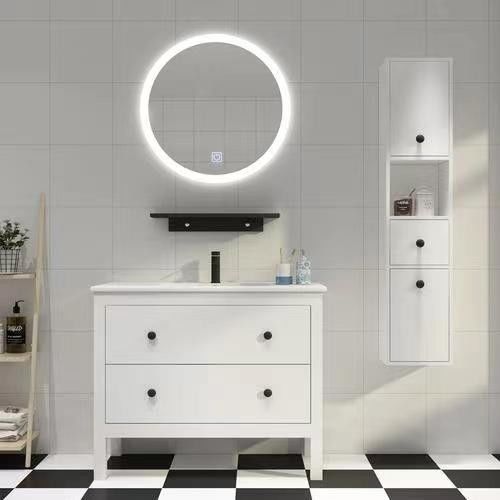 Appartamento Essential Nave da vela Disegno intaglio Specchio bianco Armadio a muro appeso Bagno Vanity Set