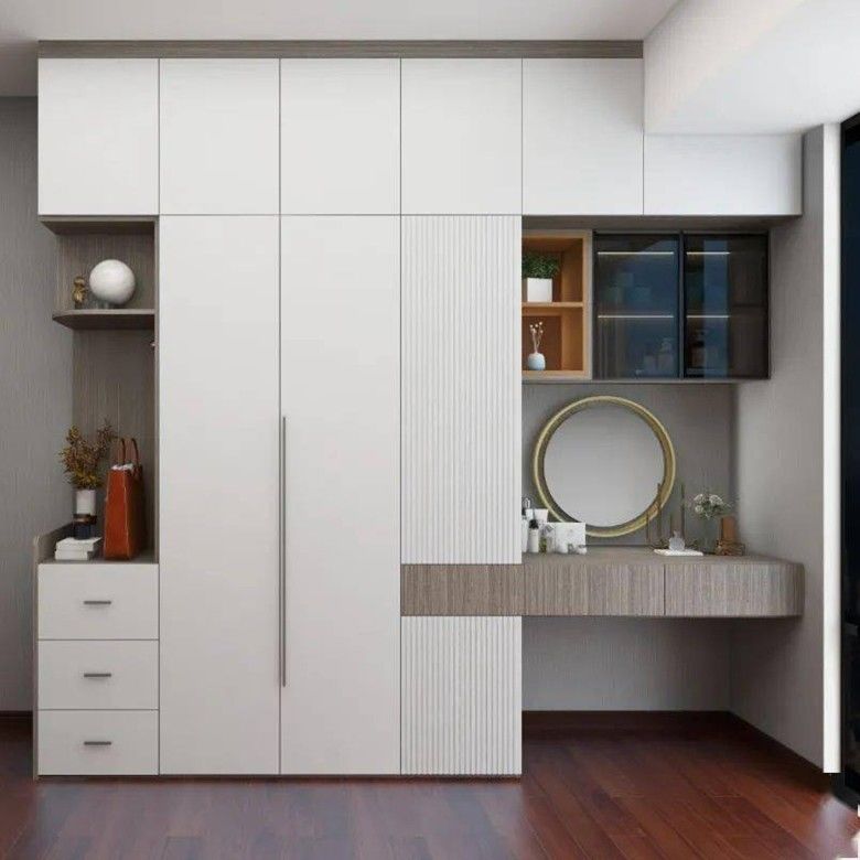 Armadio a 3 porte in stile moderno con camerino a specchio YALIG in legno massello su misura