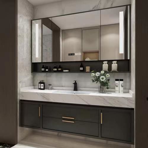 Organizza il tuo bagno con YALIG Custom Vanity Cabinet Doppio lavandino e specchio d'argento