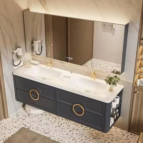 Vanità da bagno in legno montata a parete con design senza maniglia e vasca inclusa da YALIG