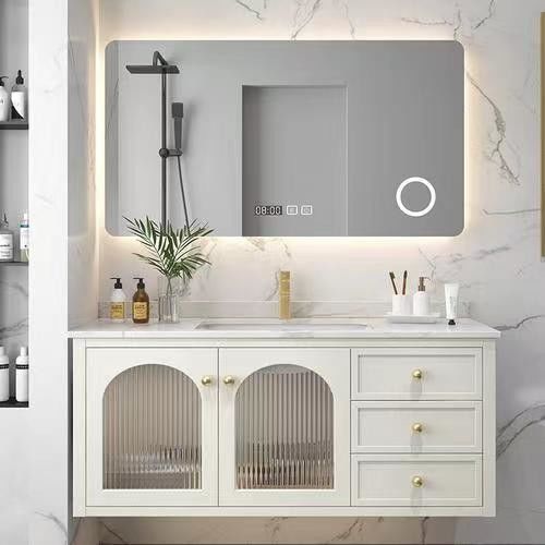 Moderno organizzatore set bagno con 30 pollici galleggiante Vanity Cabinet e handle-free design
