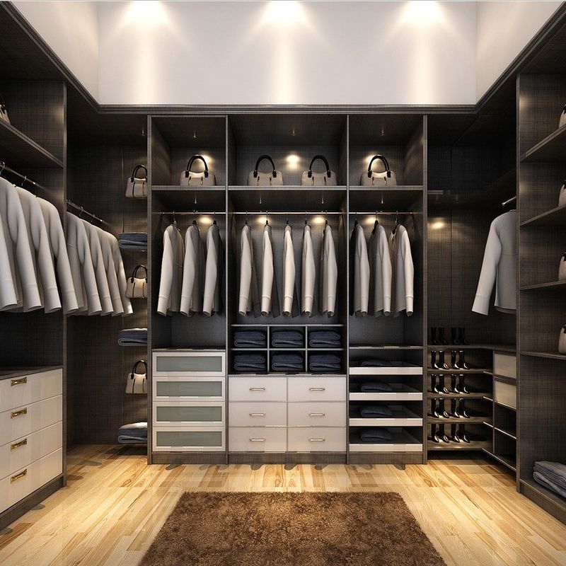 Stile di design contemporaneo lussuoso grigio in forma di U MDF camminare in armadio armadi NO piegato