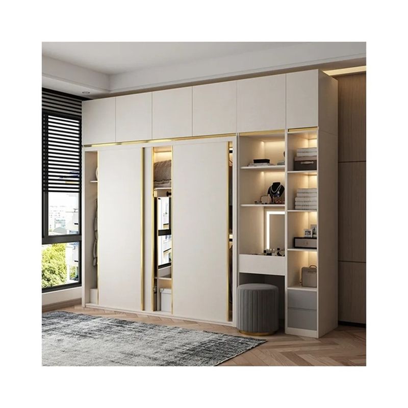 YALIG In legno massello camera da letto completa muro 3 porte angolo armadio con camerino specchio