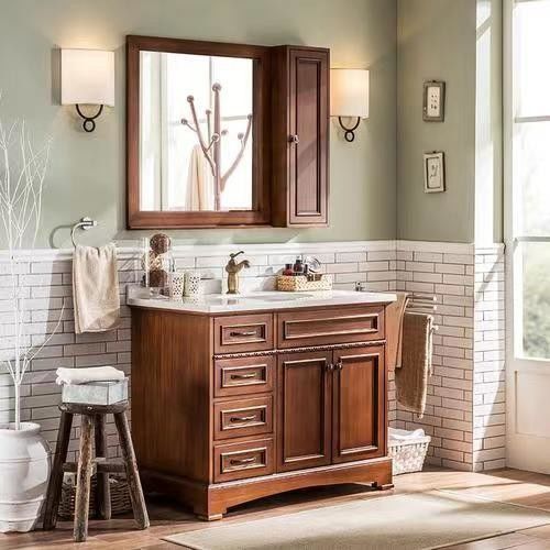 La vanità del gabinetto in legno massello per piccoli bagni include specchio e bancone di YALIG