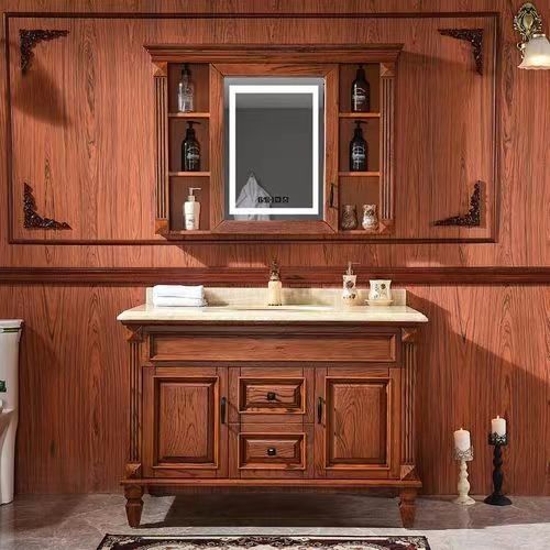 La vanità del gabinetto in legno massello per piccoli bagni include specchio e bancone di YALIG