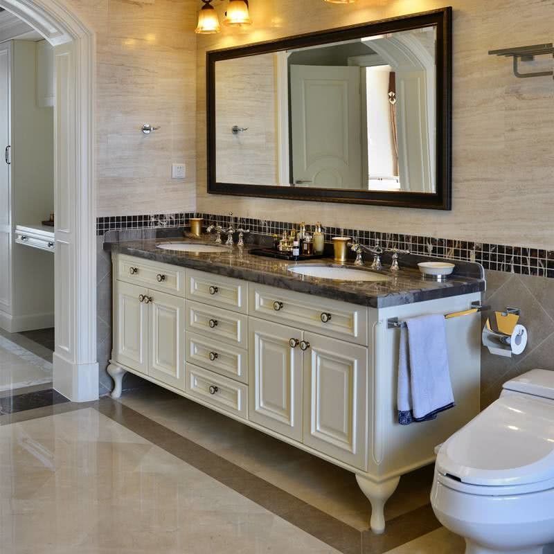 YALIG Customized Conter Wash Basin Armoire in Legno Bianco Bagno Armoires Vanité Con Specchio In Argento