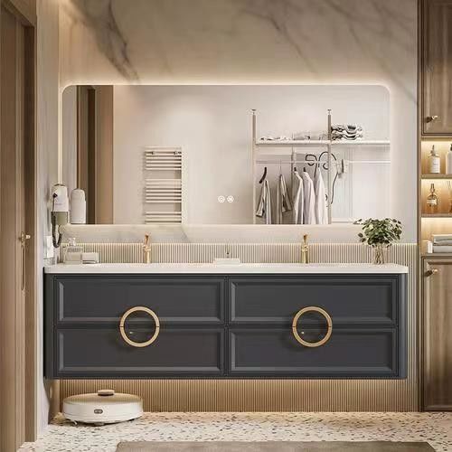YALIG Cabinet Shaker Fluted Panel Quartz Countertop Bagno Vanity per 38-46 in Larghezza