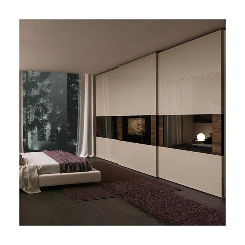 Arredamento per camera da letto Armadi a porta scorrevole in stile legno con armadi metallici a bordo allentato