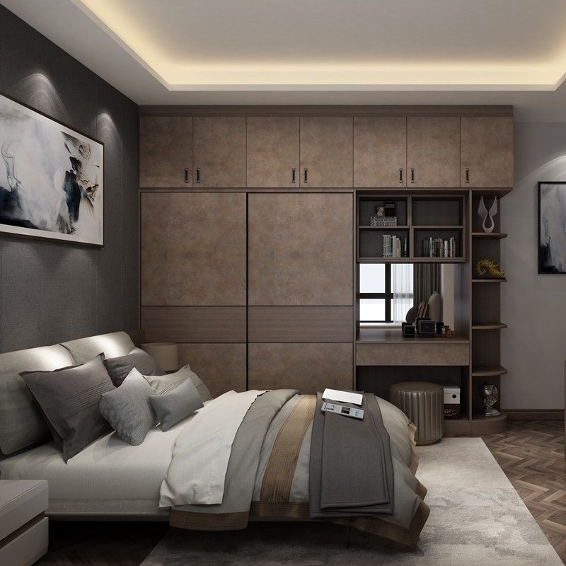 Arredamento per camera da letto Armadi a porta scorrevole in stile legno con armadi metallici a bordo allentato