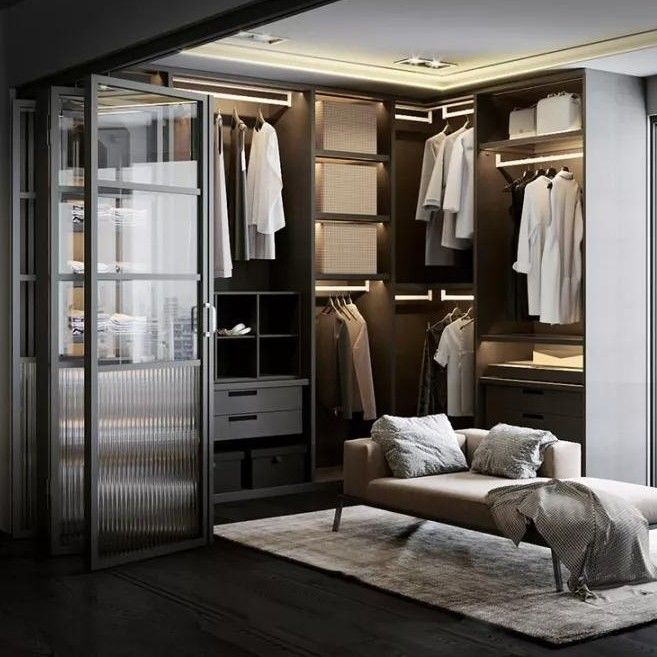 Armadio in legno moderno per camera da letto contemporanea YALIG Open Corner Walk-in Essential