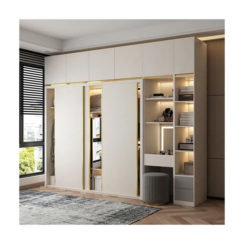 Arredamento moderno per camera da letto Armadio in legno con specchio scorrevole e senza stile piegato